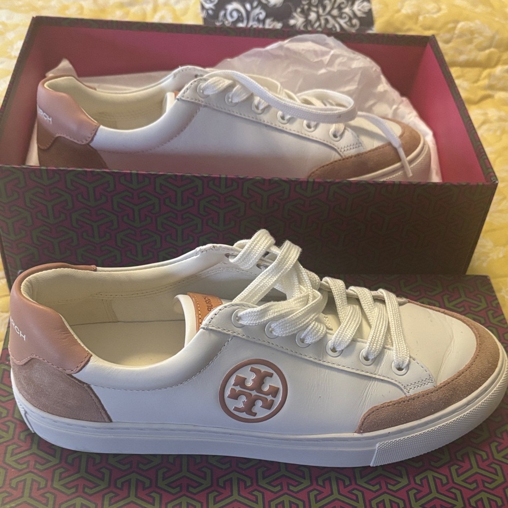 Tory Burch White and Brown Sneakers
